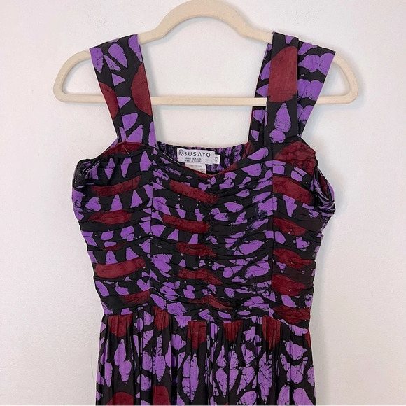 Busayo Olumide Square Neck Tiered Maxi Dress Lilac Red XS Summer Boho Colorful - Picture 5 of 8